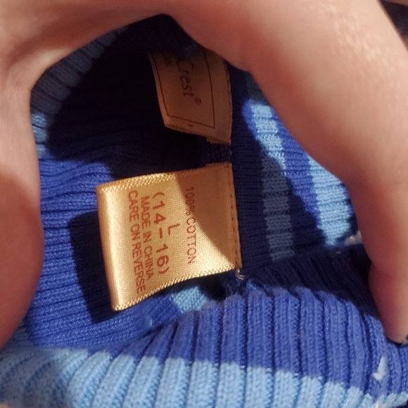 💙 Vintage Totally 2000s 00s Y2K Blue White Grey Stripped Turtleneck Sweater - Picture 4 of 4